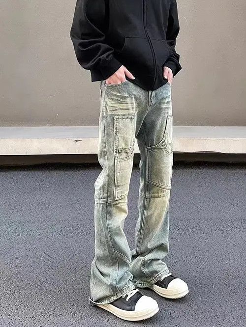 VIBE Retro yellow mud-dyed distressed work jeans Size US 30 / EU 46 - 6 Thumbnail