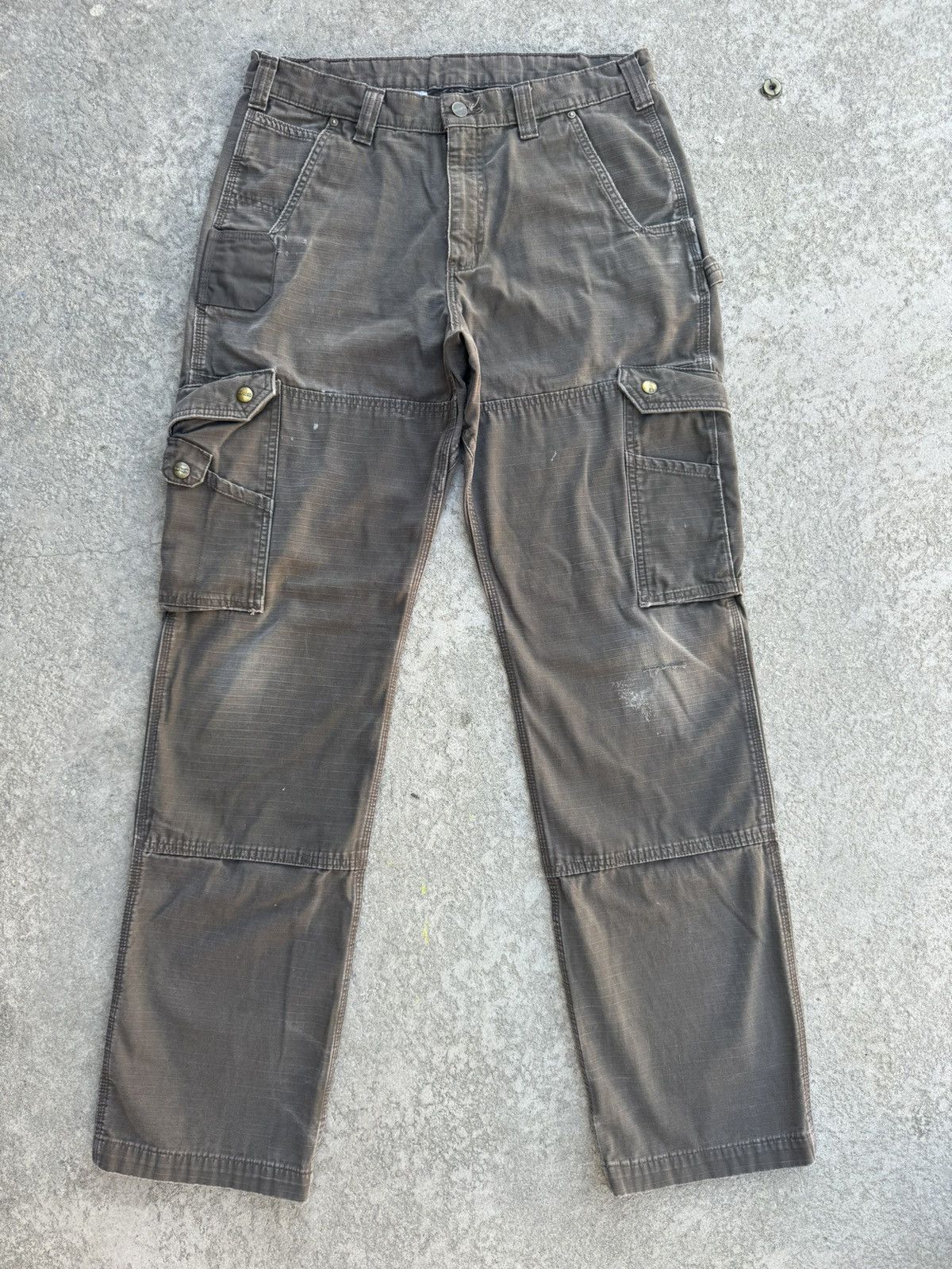 Carhartt × Vintage Vintage Carhartt B342 Green Double Knee Cargos Size US 33 - 1 Thumbnail