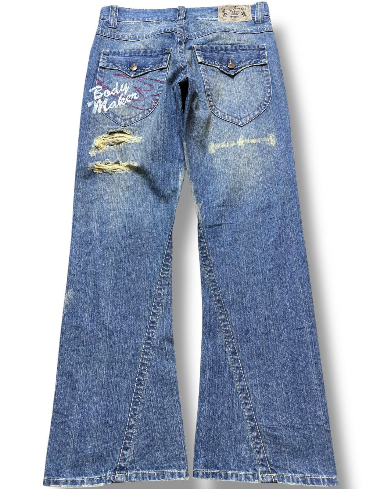If Six Was Nine Vintage Body Maker Flare Mudwash Grunge Distressed Denim Size US 33 - 6 Thumbnail