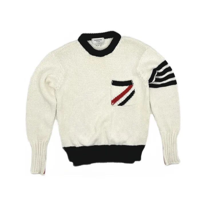Thom Browne Thom Browne White Striped Knit Sweater for Men -2507 Size US S / EU 44-46 / 1 - 8 Thumbnail