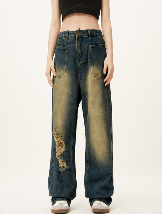 Japanese Brand × Jean American retro distressed washed loose jeans for men Size US 32 / EU 48 - 1 Thumbnail