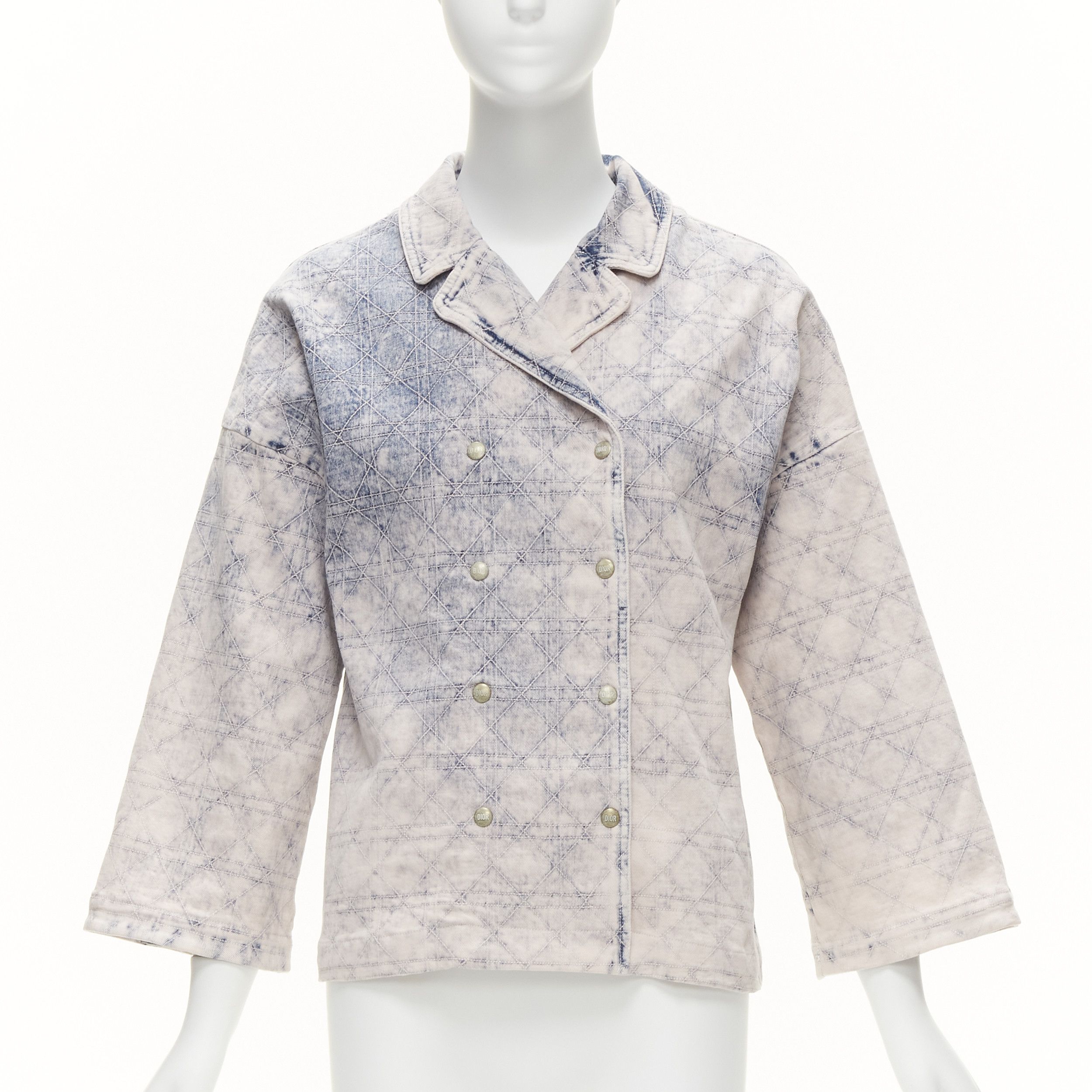 Dior CHRISTIAN DIOR Kids bleached blue washed Cannage quilted tie dye denim jacket 13Y XS Size XS / US 0-2 / IT 36-38 - 1 Thumbnail
