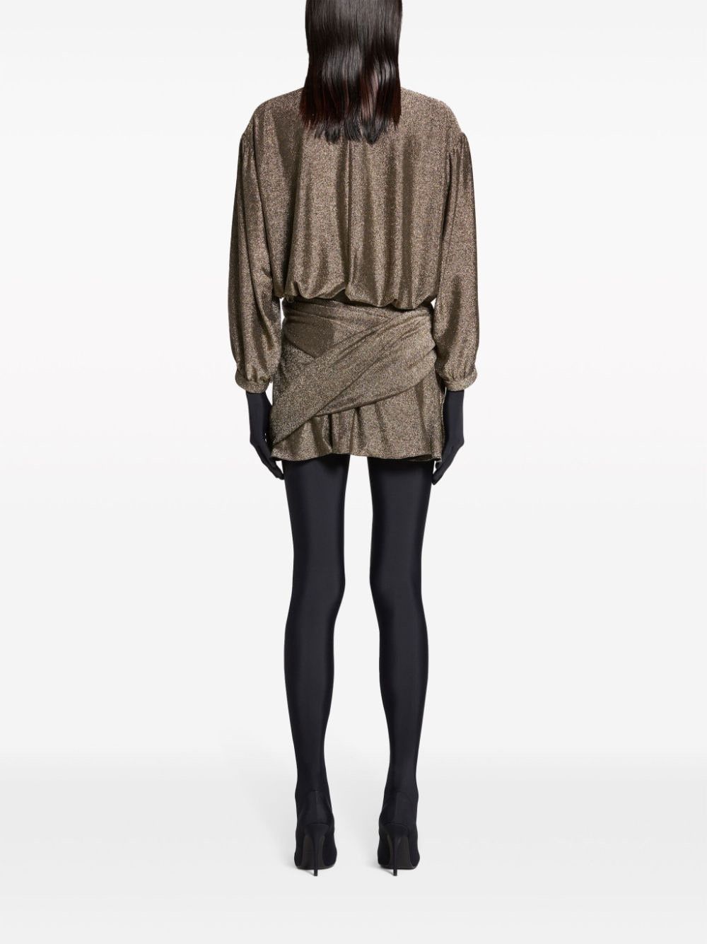 Balenciaga oc11z0825 V-Neck Mini Dress in Black/Gold-Tone Size M / US 6-8 / IT 42-44 - 4 Thumbnail