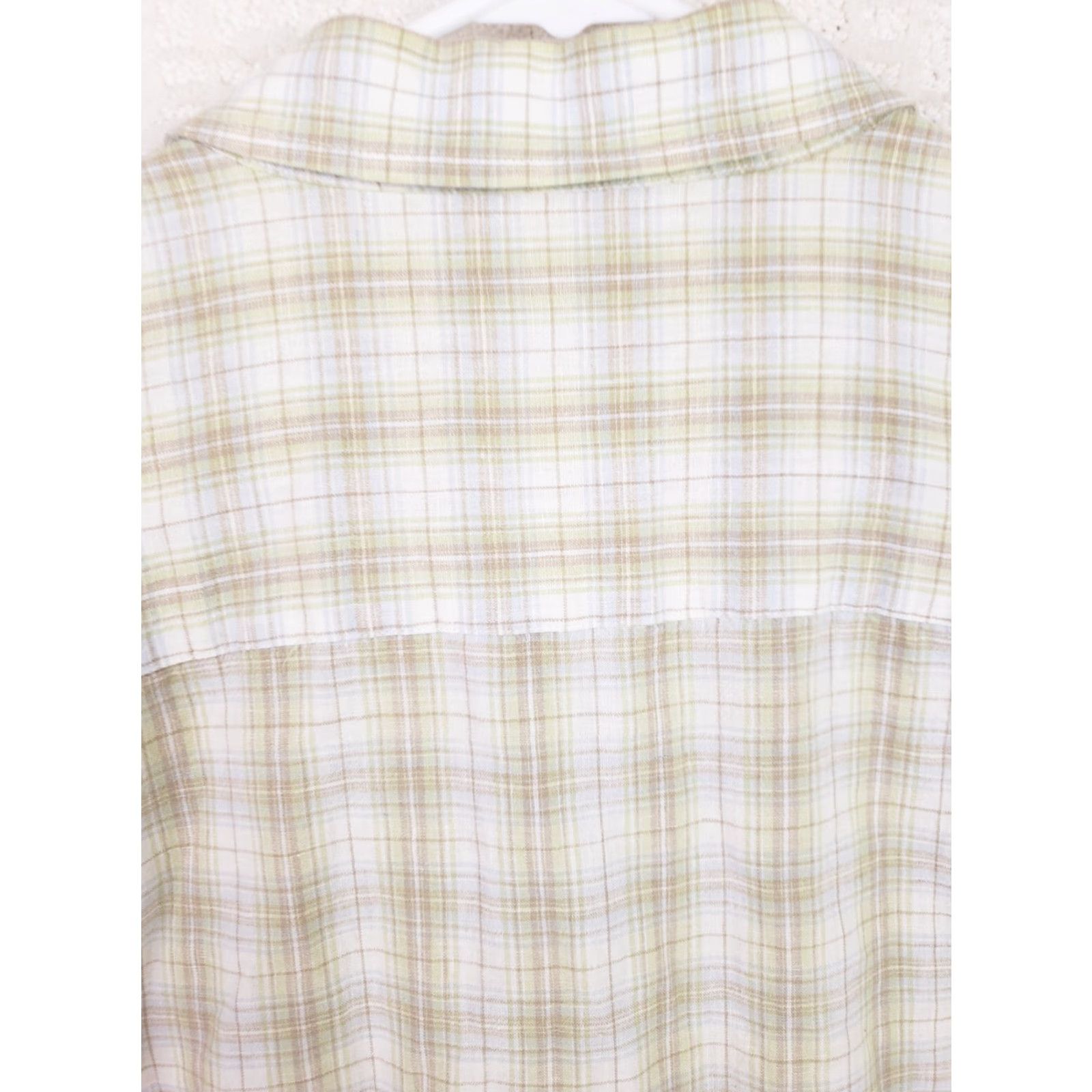 Club Room Club Room Shirt Mens L Green Beige White Short Sleeve Button Front Linen Blend Plaid Pocketed Casual Classic 90s Size US L / EU 52-54 / 3 - 7 Thumbnail