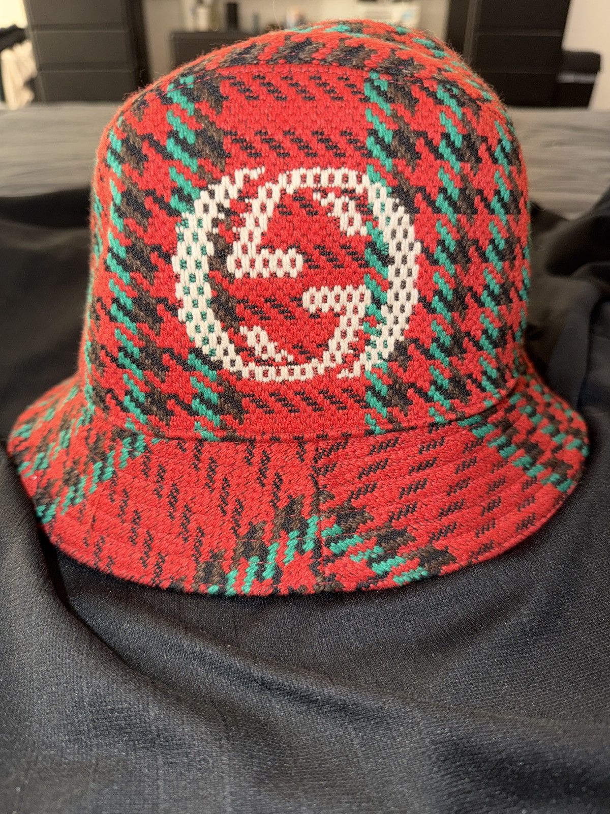 Gucci Gucci GG Jacquard Wool Baseball Cap Red Green Monogram Hat Size 38 - 1 Thumbnail
