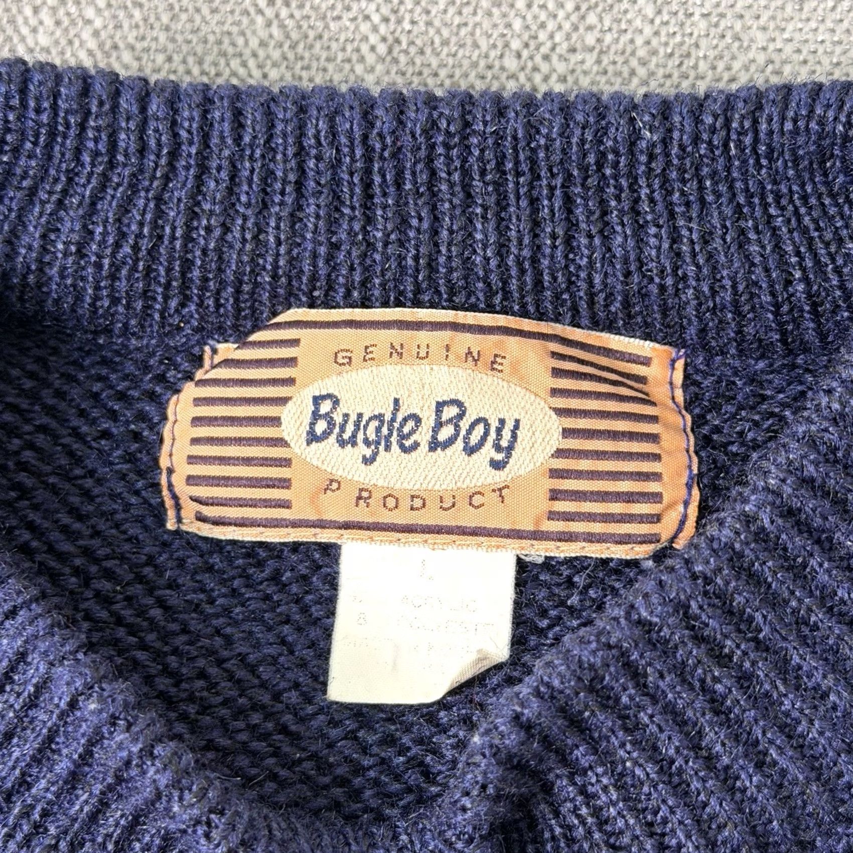 Bugle Boy VINTAGE Bugle Boy Sweater Geometric Pattern Blue Crest Mens L Pullover Knit Acrylic Blue Crew Neck Size US L / EU 52-54 / 3 - 4 Thumbnail