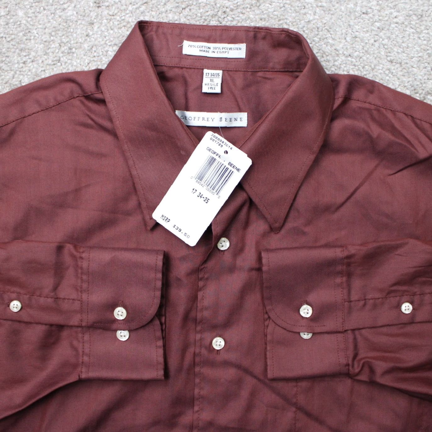 Geoffrey Beene Geoffrey Beene Shirt Mens 17, 34/35 Red Wrinkle Free Cotton/Poly Long Sleeve Button-Down 70% Cotton 30% Polyester Size US XL / EU 56 / 4 - 2 Thumbnail