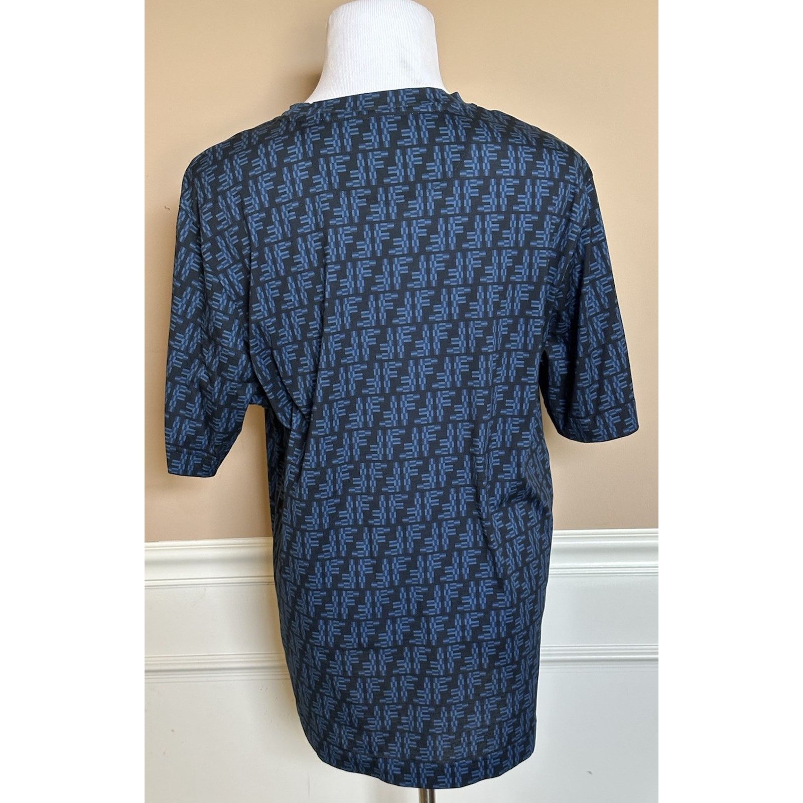 Fendi Fendi FF Logo Print Blue Cotton Jersey T-Shirt XL FY0936 IT Size US XL / EU 56 / 4 - 3 Thumbnail