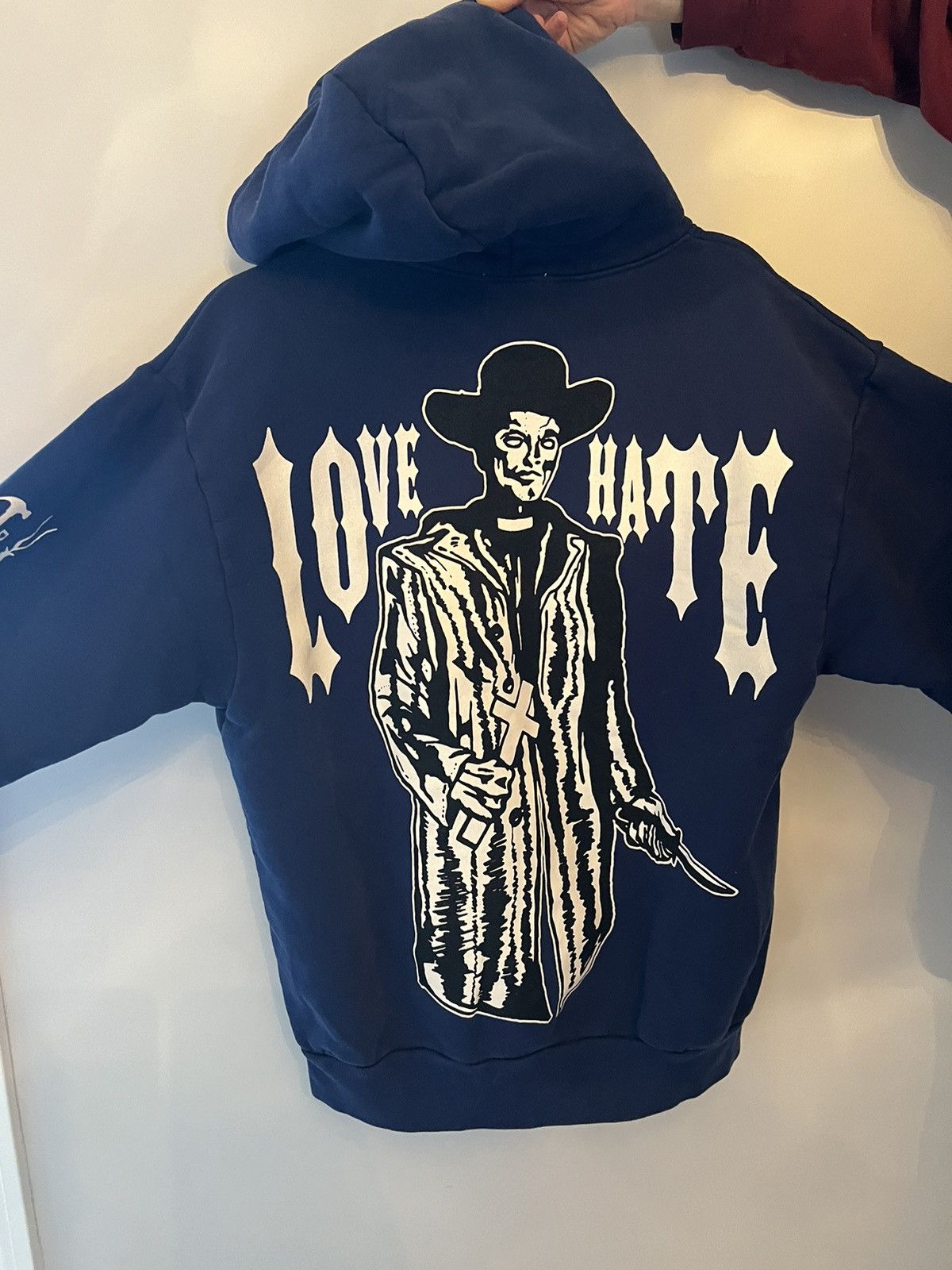 image of Warren Lotas Love Hate Navy Hoodie Small Nwt, Men's