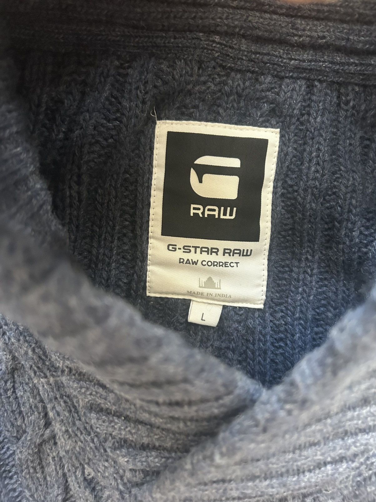 G-Star G star raw denim shawl collar neck knit sweater Size US L / EU 52-54 / 3 - 6 Thumbnail