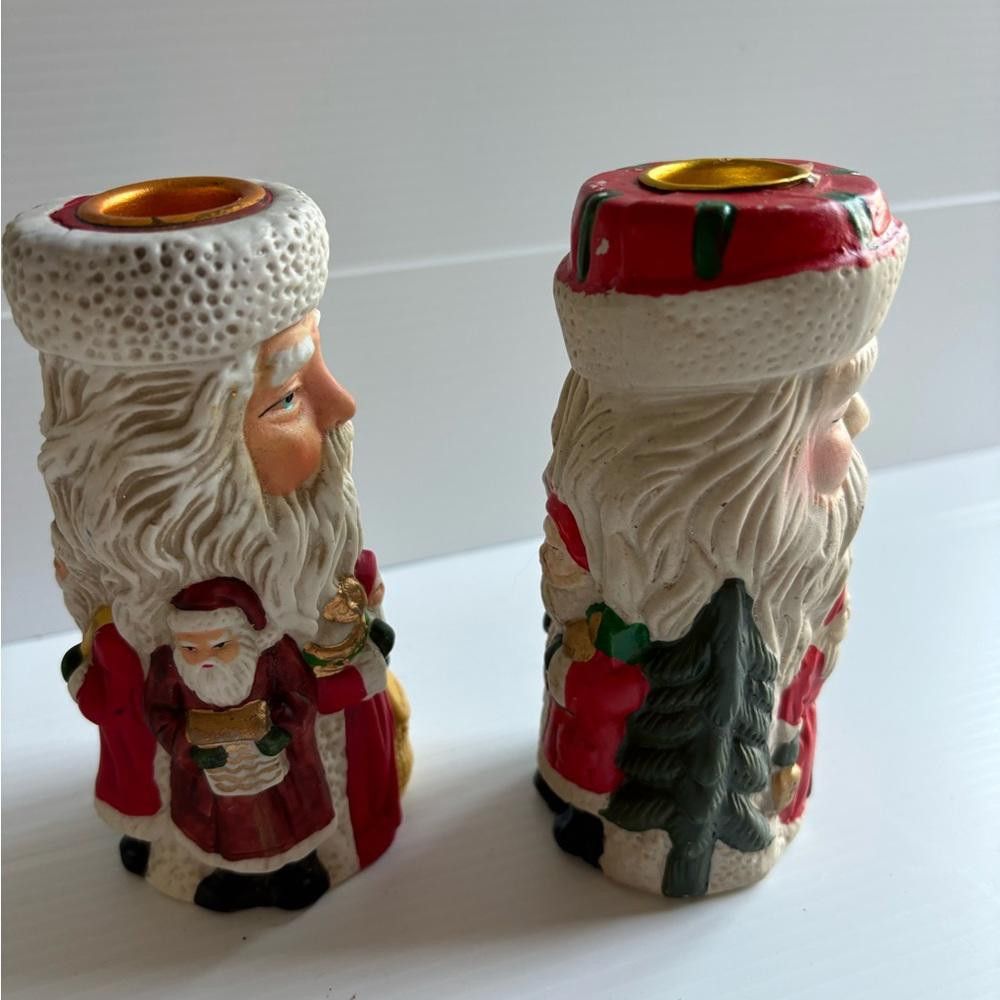 Designer 2 Ceramic Old World Santa Claus Candle Holders Size ONE SIZE - 4 Thumbnail