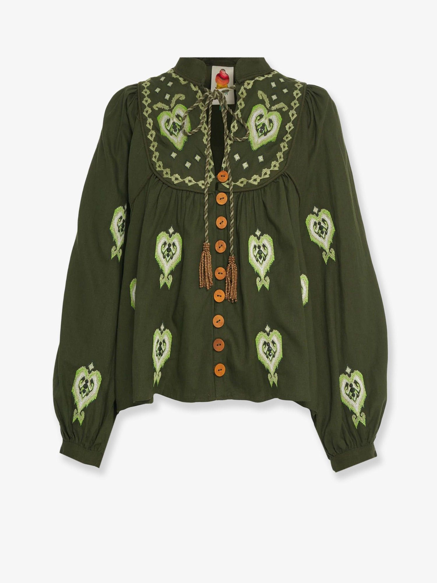 Farm Rio Embroidered Puff Sleeve Lenzingâ„¢ Ecoveroâ„¢ Euroflaxâ„¢ Shirt Size L / US 10 / IT 46 - 1 Thumbnail
