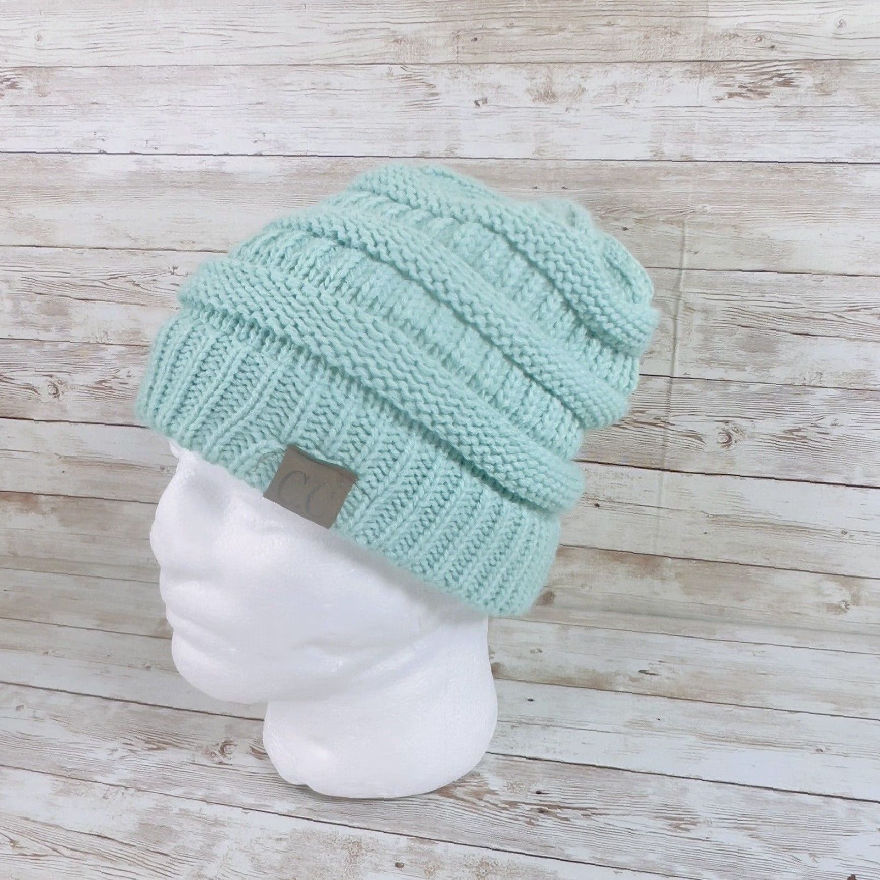 Vintage C.C Beanie Adults Unisex Knit Acrylic Fall Winter Solid Cable Stylish Warm One Size Mint Size ONE SIZE - 5 Thumbnail