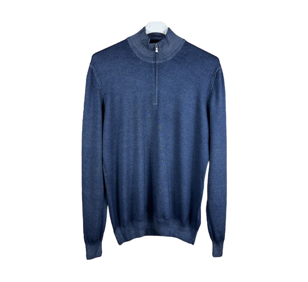 Gran Sasso virgin wool merino quarter half zip sweater navy