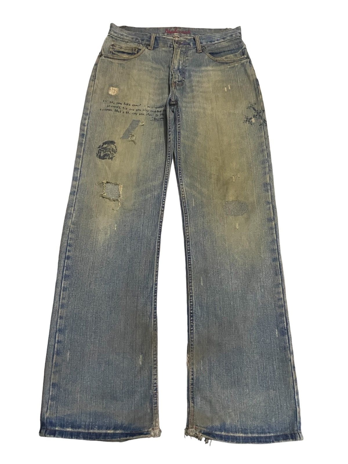 If Six Was Nine Nylous Skull & Cross Design Mud Wash Punk Ripped Loose Jeans Size US 32 / EU 48 - 10 Thumbnail