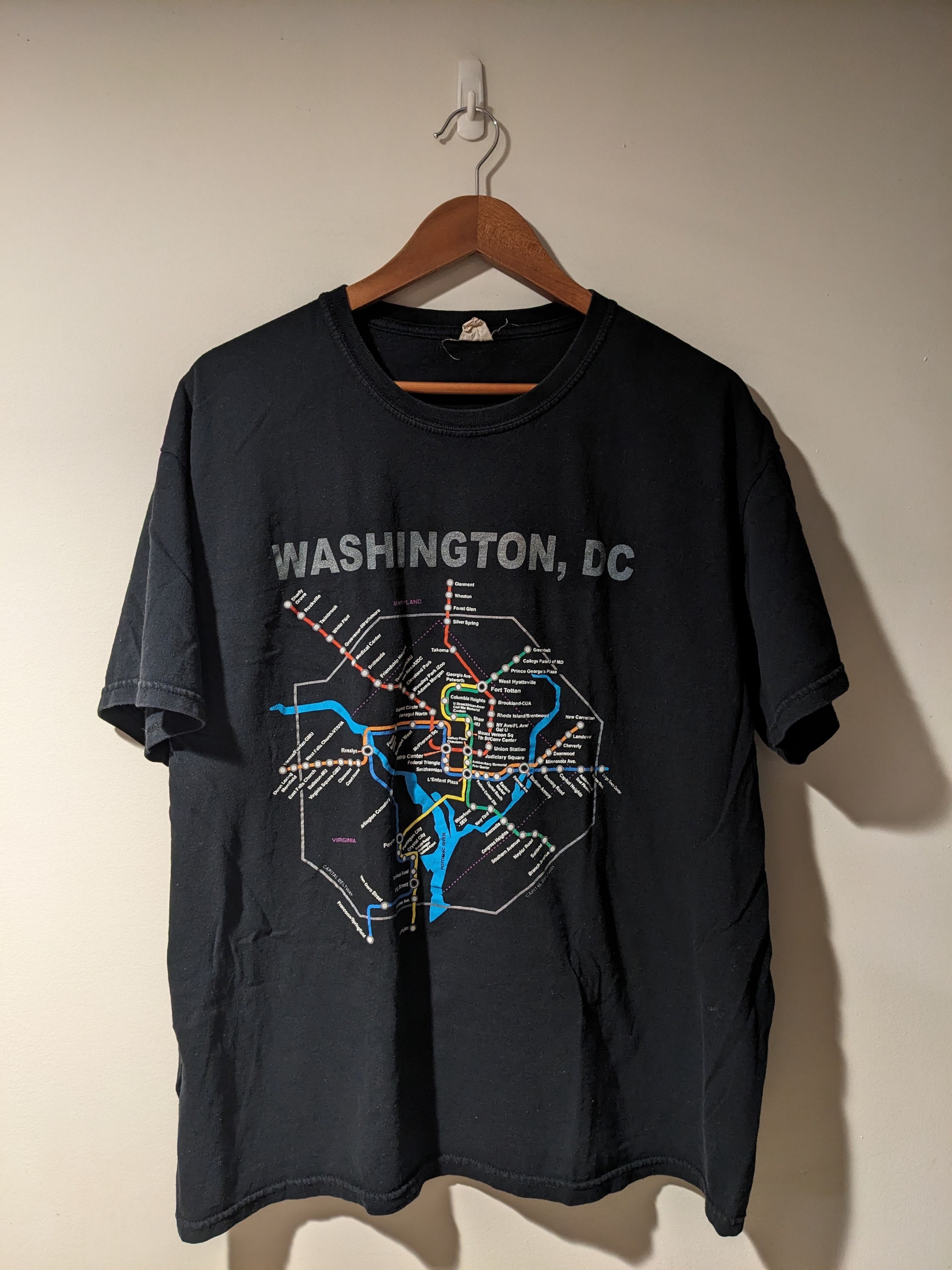 Anvil × Vintage Vintage Y2K Washington D.C. Map City Black X-Large T-Shirt Size US XL / EU 56 / 4 - 1 Thumbnail