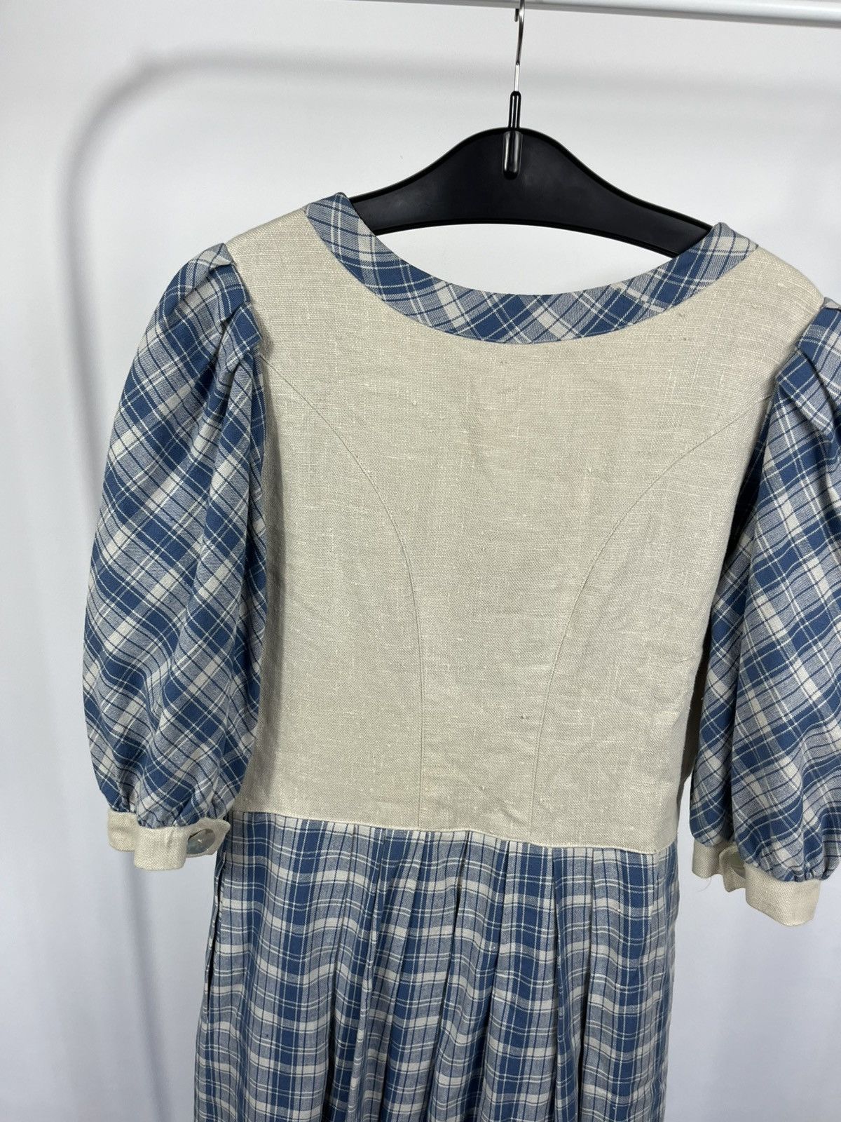 Other Vintage Dirndl Style Dress Blue Plaid Linen Folk Maxi Dress Size M / US 6-8 / IT 42-44 - 12 Thumbnail