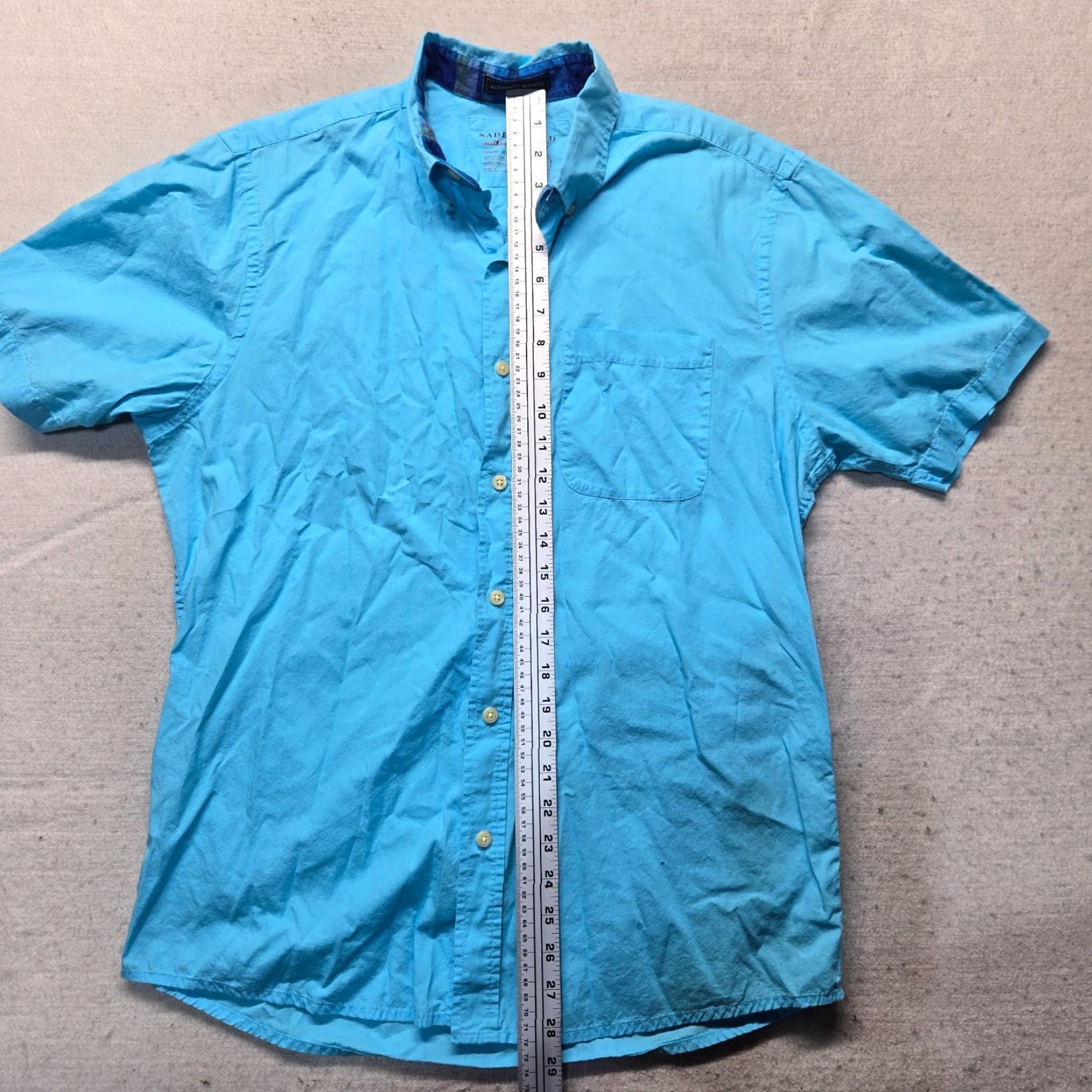 Vintage Saddlebred Shirt Button-Up Solid Blue 100% Cotton Adult Men’s Size M Medium Short Sleeve Collared Button Front Easy Care Size US M / EU 48-50 / 2 - 6 Thumbnail
