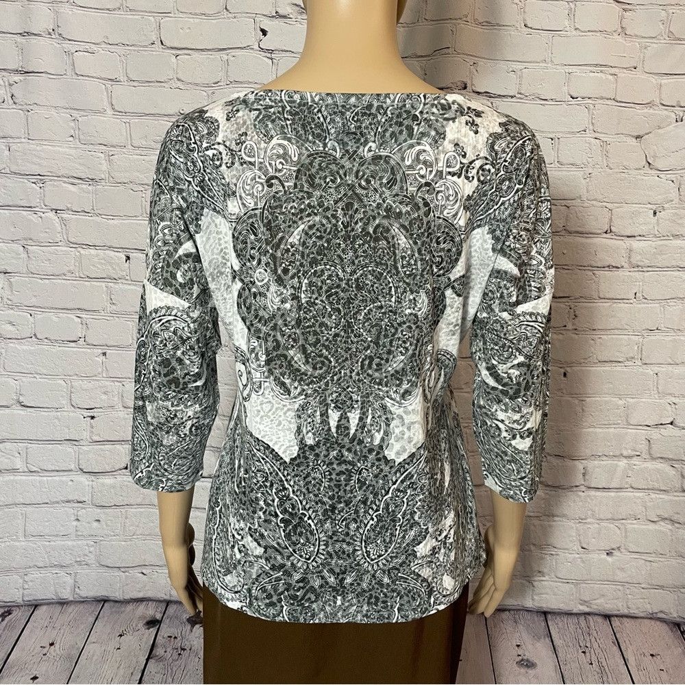 Chicos Chico's Black White Print 3/4 Sleeve Top Size 0 US S Size S / US 4 / IT 40 - 5 Thumbnail