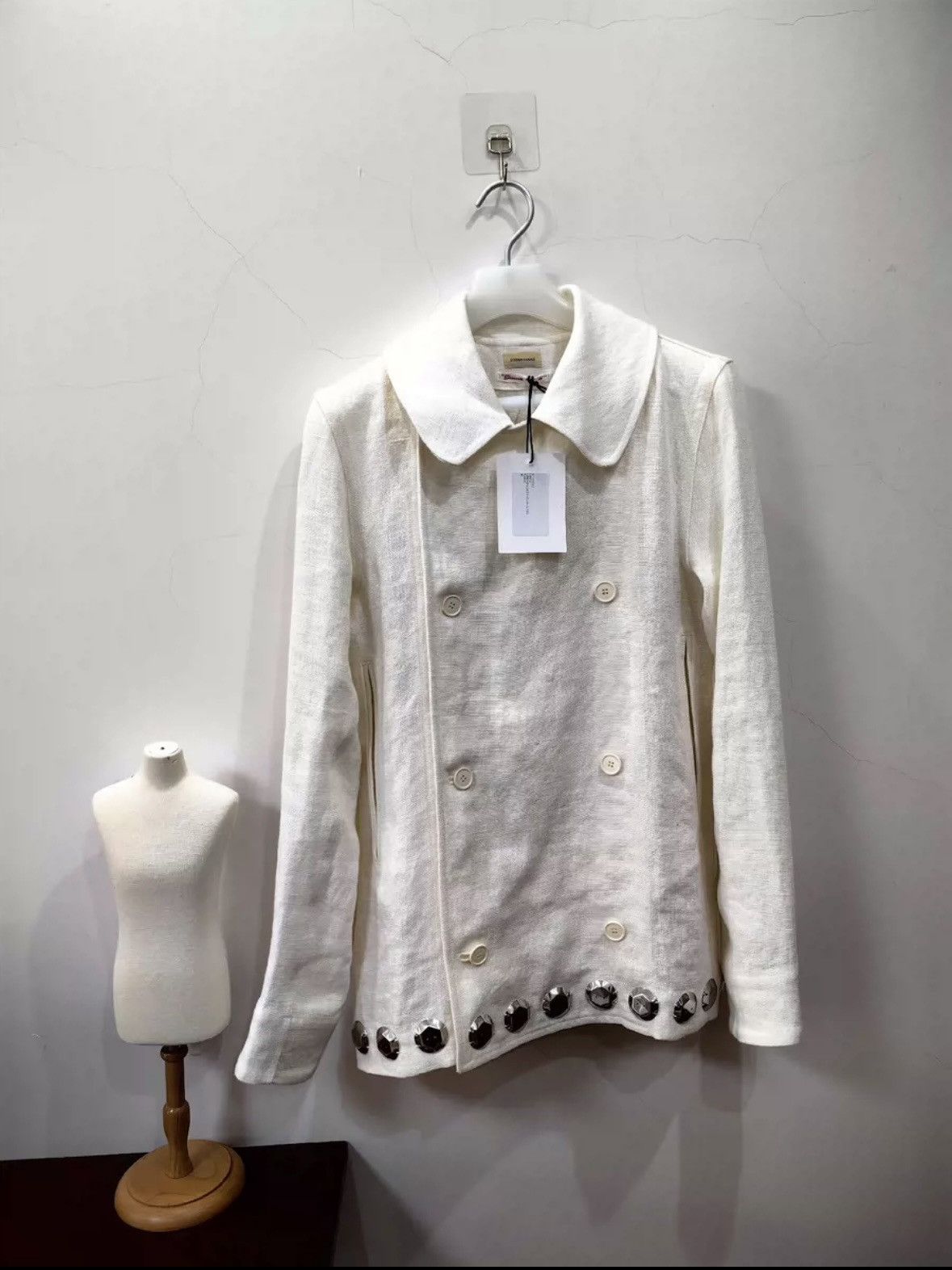 image of Stefan Cooke Linen P-Coat With Patches in White, Men's (Size Large)