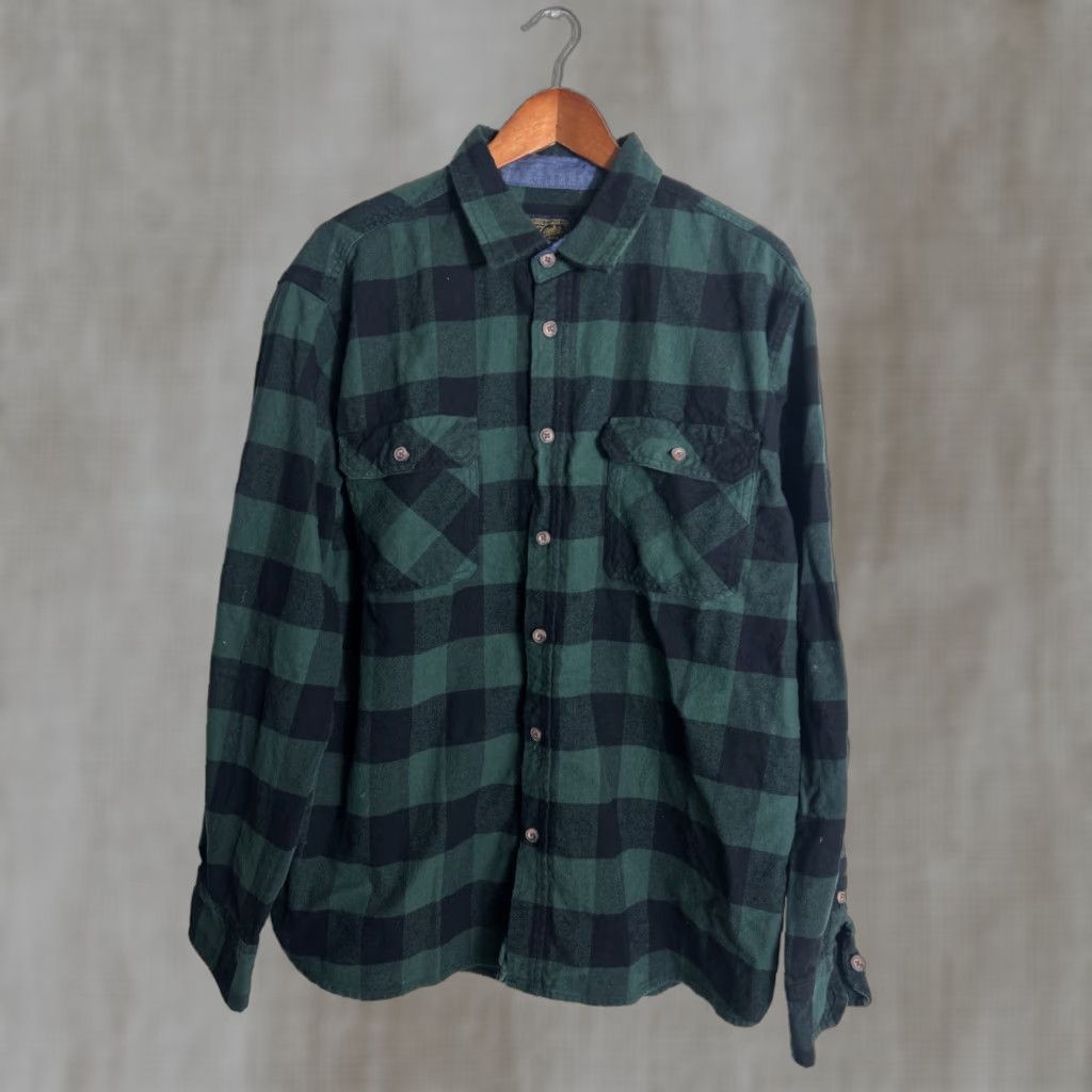 Vintage JACHS Flannel Shirt Mens 2XL Green Navy Plaid Heritage Long Sleeve Button Up Size US XXL / EU 58 / 5 - 1 Thumbnail