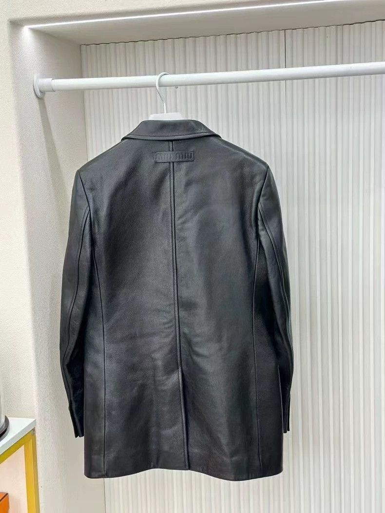 Prada Miu Miu Black Leather Blazer Jacket-2506 Size S / US 4 / IT 40 - 2 Thumbnail