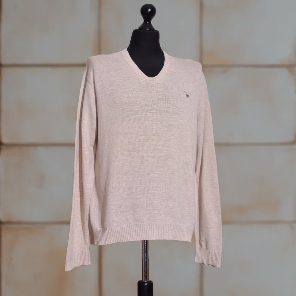 Gant GANT Men’s Jumper Pullover Sweater V-Neck Vintage Cotton Beige L Men’s V-Neck Jumper Pullover Beige Vintage Cotton L Size US L / EU 52-54 / 3 - 1 Thumbnail
