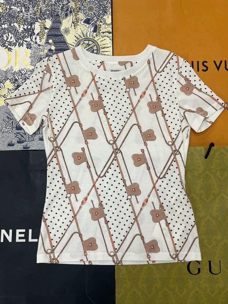 Hermes Hermes White Printed Short Sleeve T-shirt - dmc Size US M / EU 48-50 / 2 - 1 Thumbnail