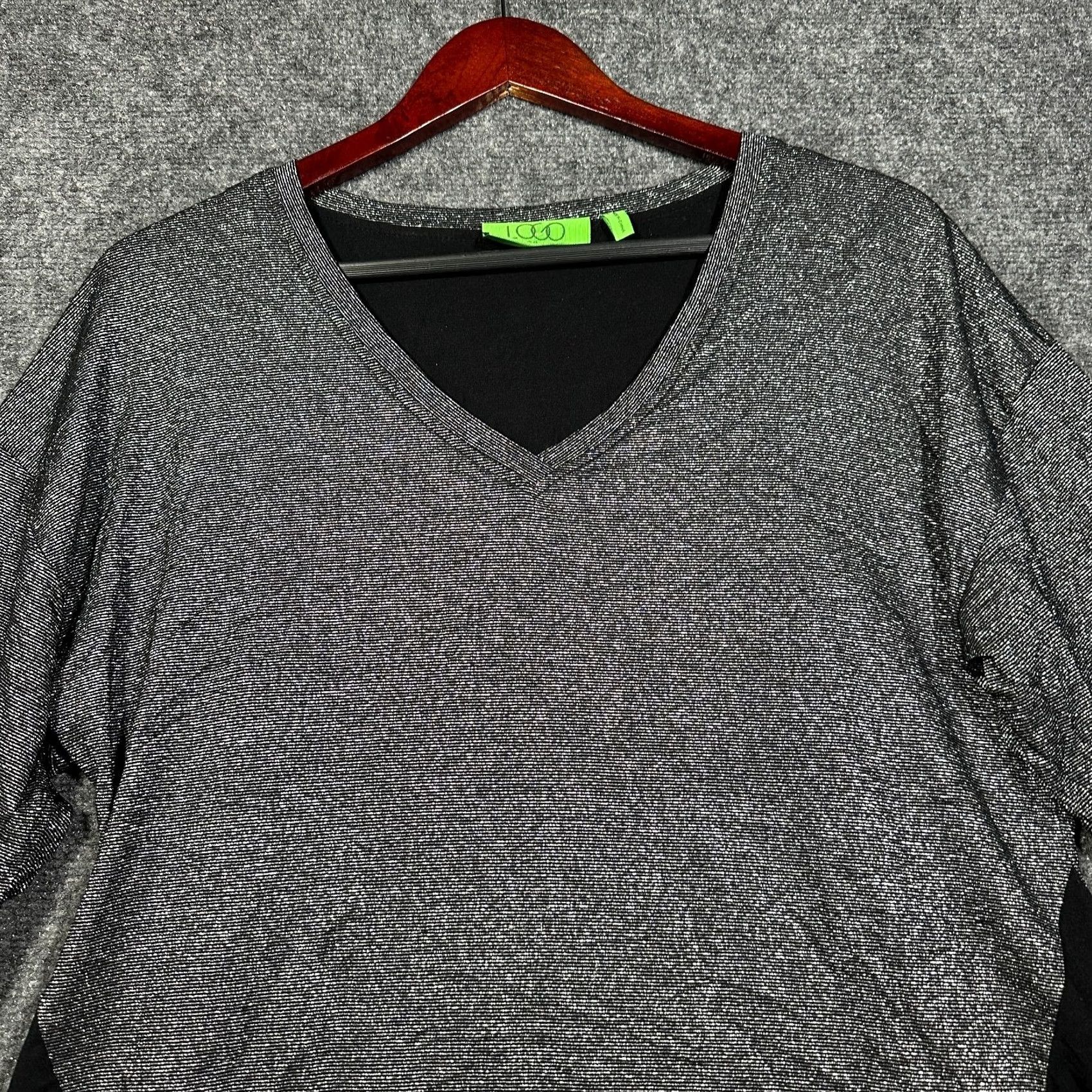 Vintage LOGO by Lori Goldstein Womens Medium Black Silver Metallic Sparkle Tunic Top Size M / US 6-8 / IT 42-44 - 4 Thumbnail