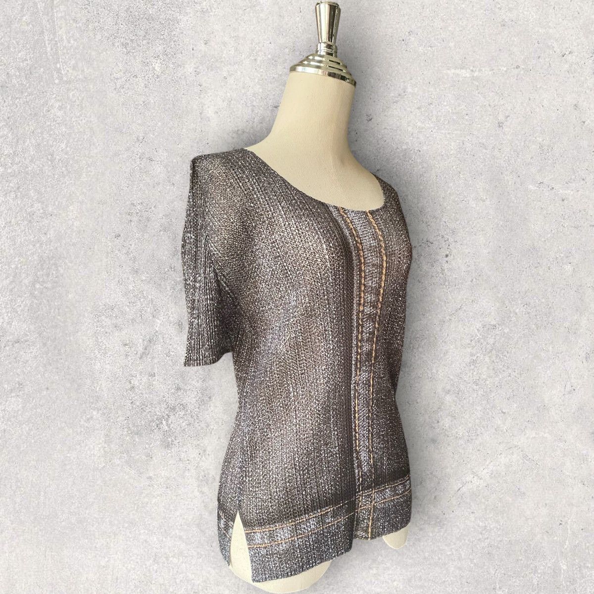 Issey Miyake Pleats Please Denim Trompe l'oeil Blouse Size L / US 10 / IT 46 - 2 Thumbnail