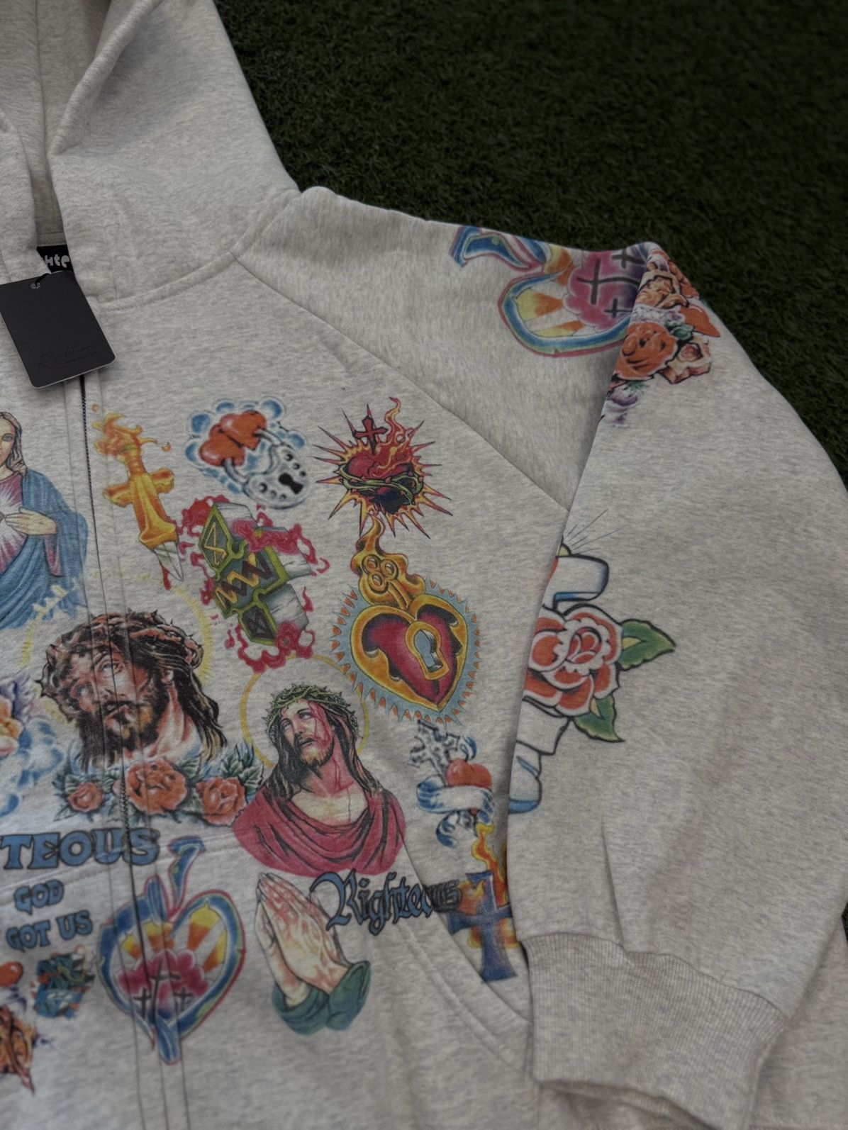 Japanese Brand × Vintage We Are Righteous Grey Zip Up Hoodie Size XL (NEW) Size US XL / EU 56 / 4 - 5 Thumbnail