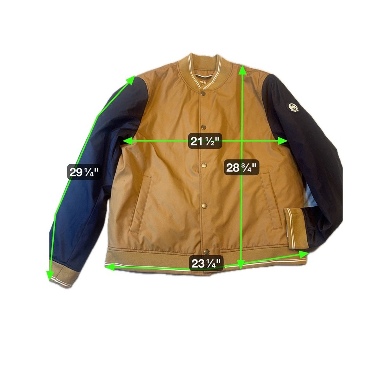 Michael Kors Michael Kors Varsity Jacket XL – Tan & Navy Bomber Coat NWT Size US XL / EU 56 / 4 - 2 Thumbnail