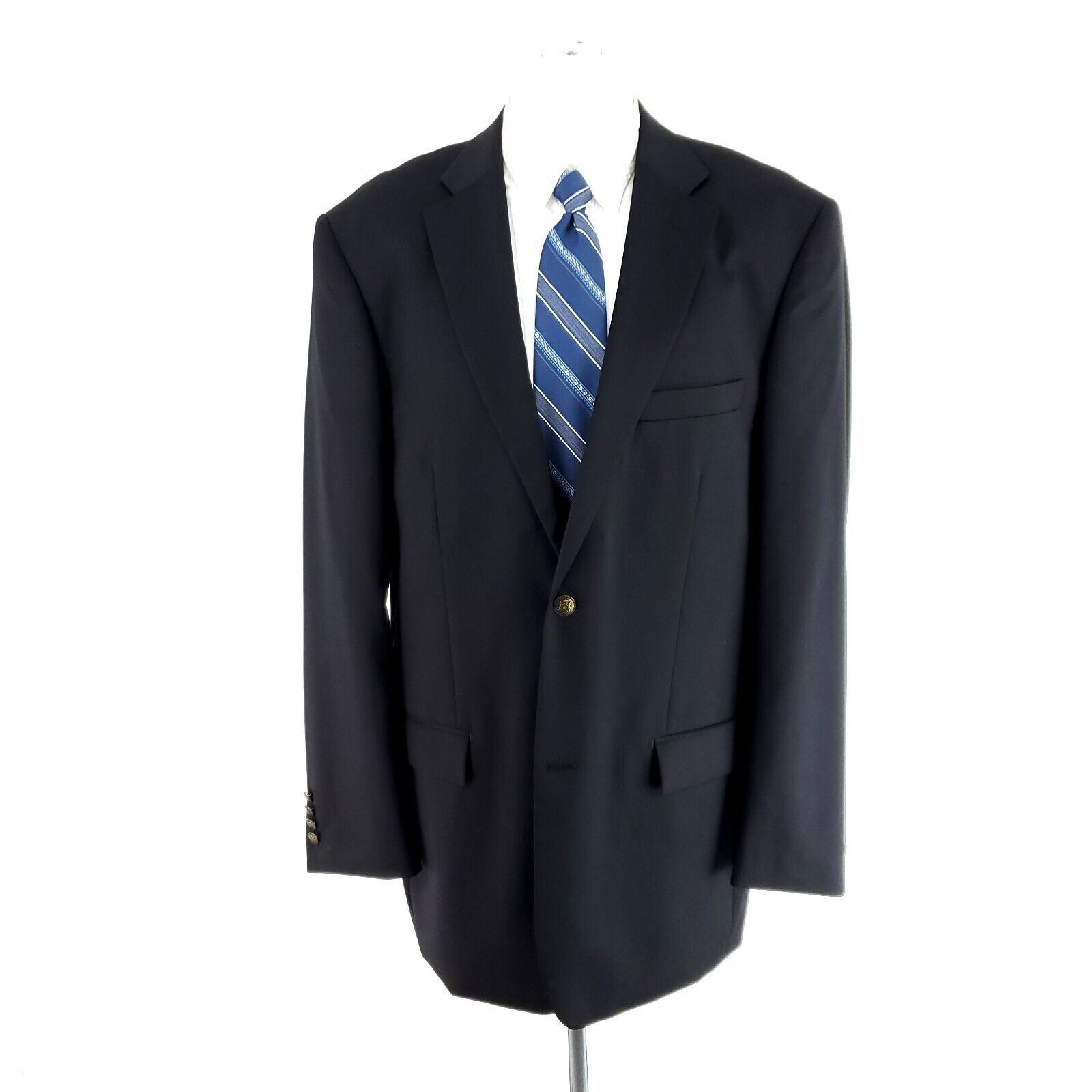 Paul Fredrick Paul Fredrick Wool 2 Bronze Button Blazer 44L Black Size 44L - 3 Thumbnail