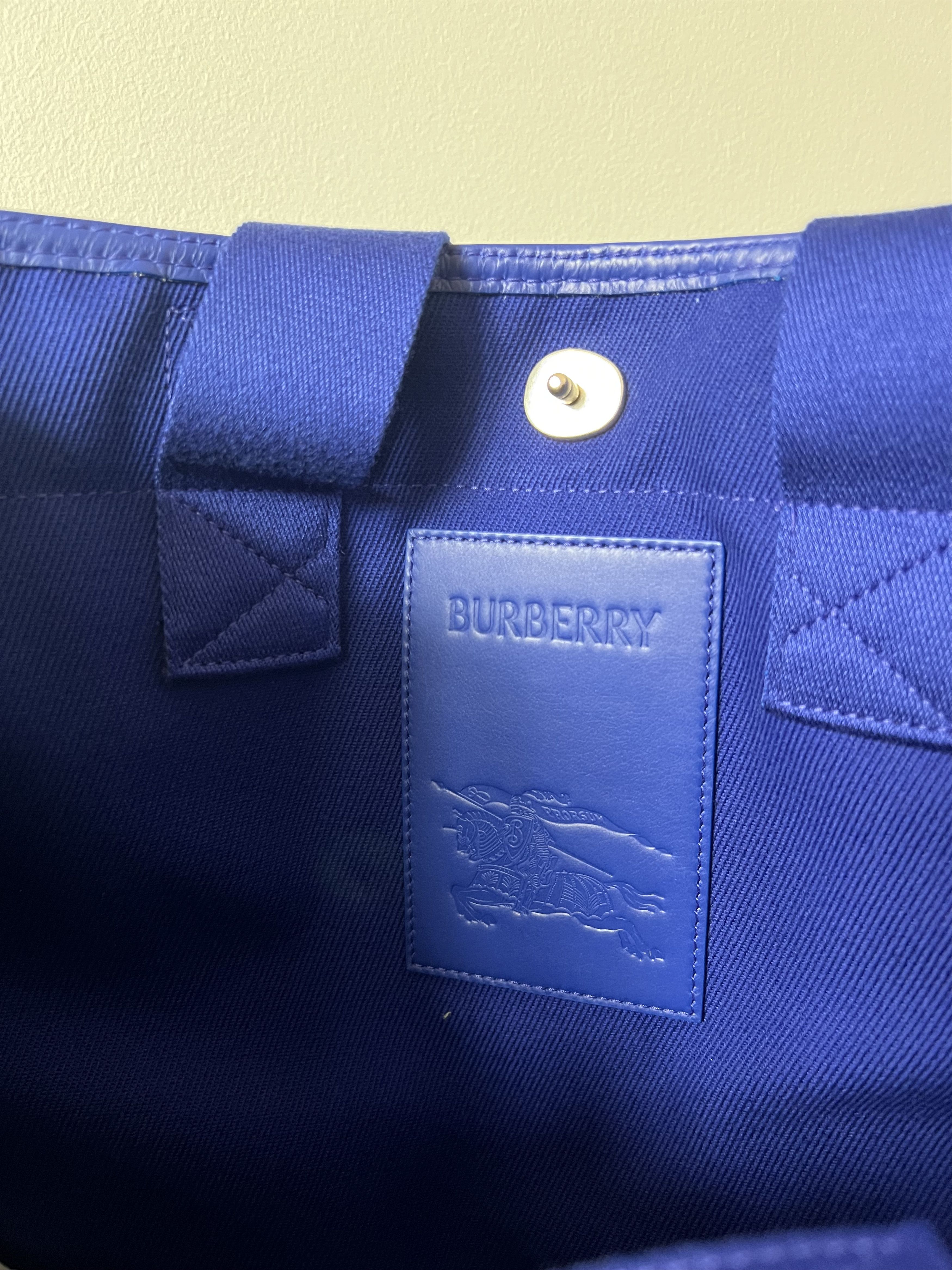Burberry Burberry XL Check Shopper Tote Bag in Blue Leather Wool Size ONE SIZE - 11 Thumbnail
