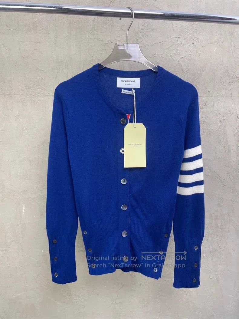 Thom Browne Thom Browne Klein Blue Striped Cashmere Cardigan Size XS / US 0-2 / IT 36-38 - 1 Thumbnail