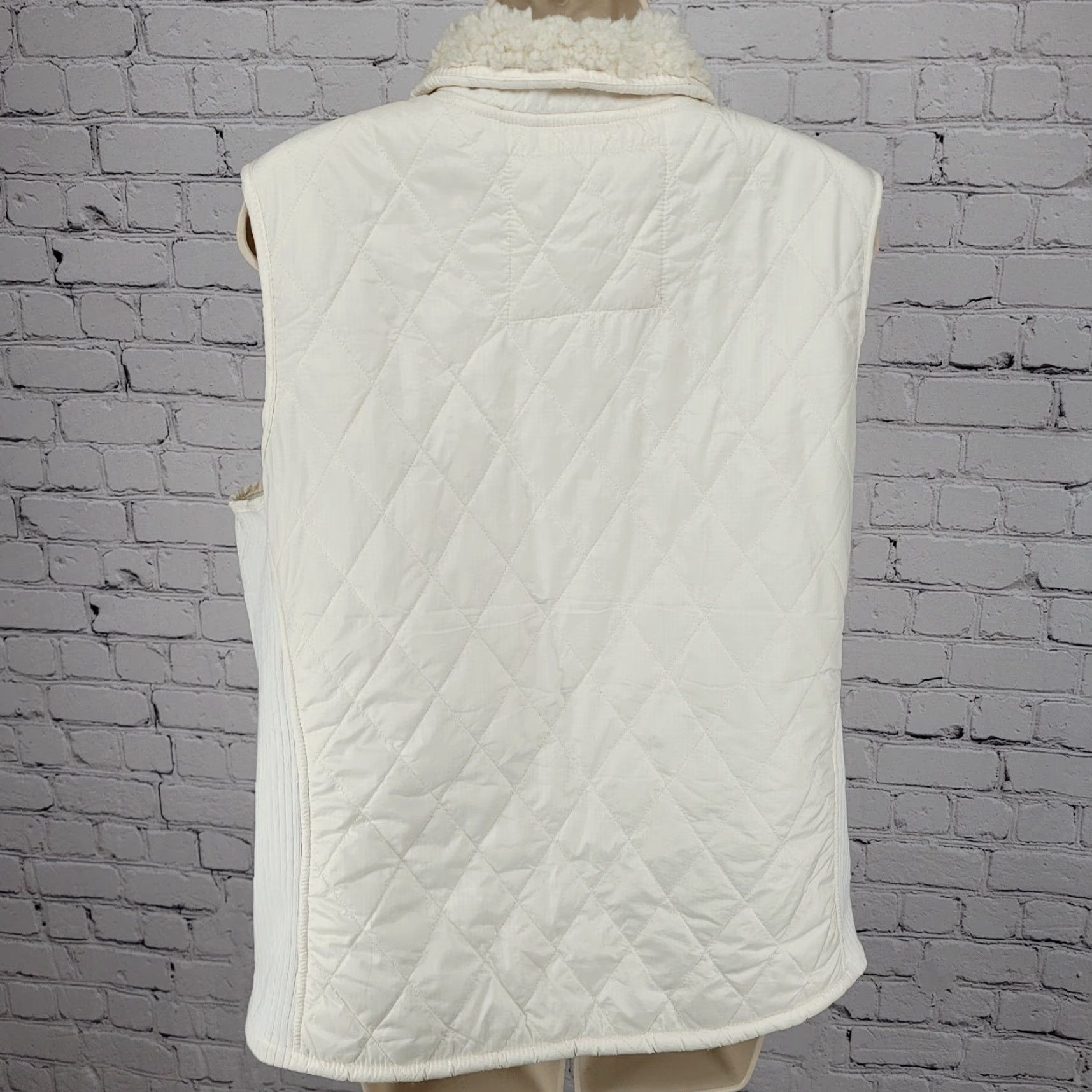 Vintage LL Bean Ivory Quilted Sherpa Lined Knit Stretch Side Panels Full Zip Vest XL Size XL / US 12-14 / IT 48-50 - 2 Thumbnail