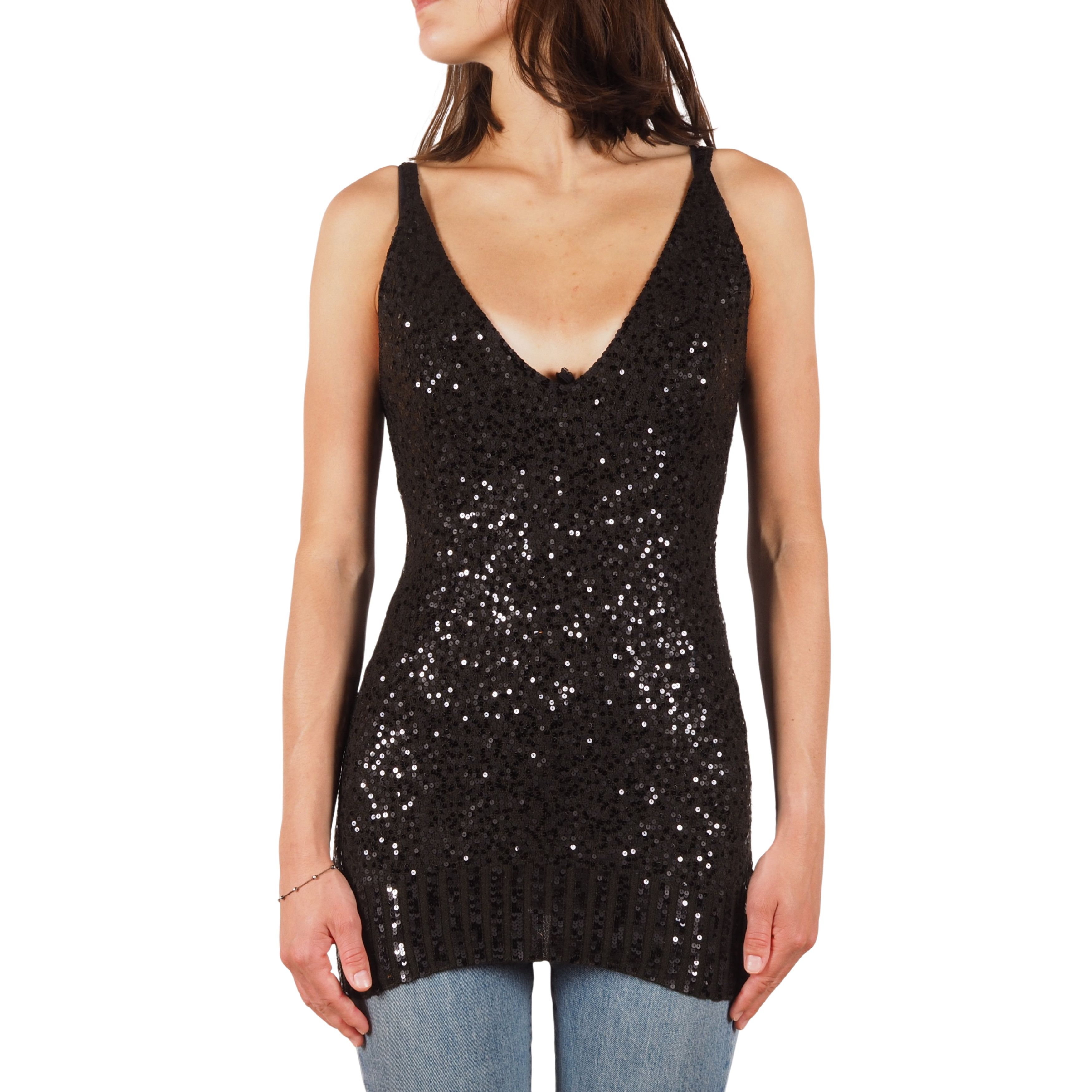 Donna Karan Donna Karan Vintage Khaki Cashmere Silk Sequin Knit Tank Top Size L / US 10 / IT 46 - 1 Thumbnail