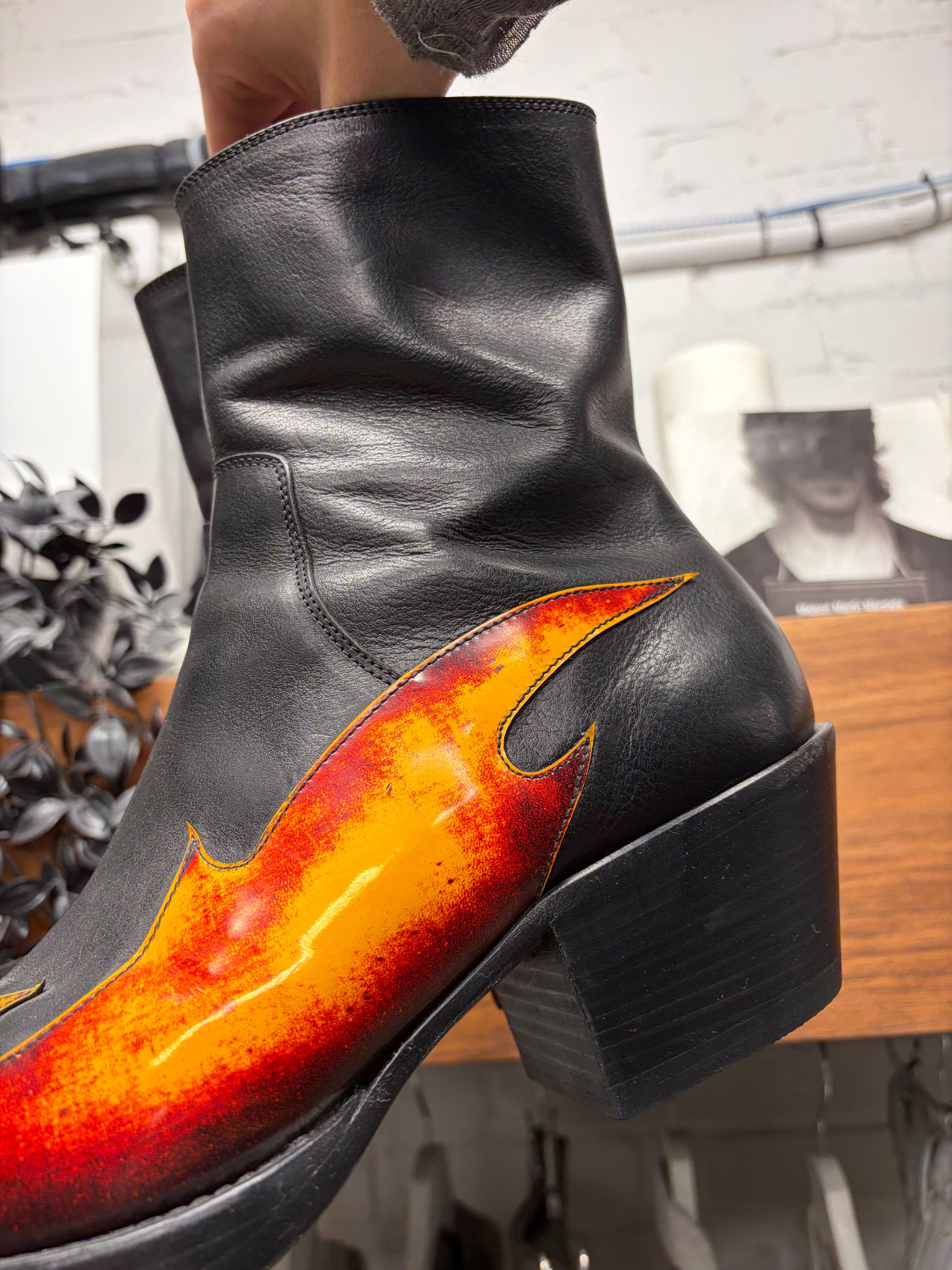 Vetements Vetements Flame Appliqué Black Leather Cuban Heel Boots Size US 8 / EU 41 - 2 Thumbnail