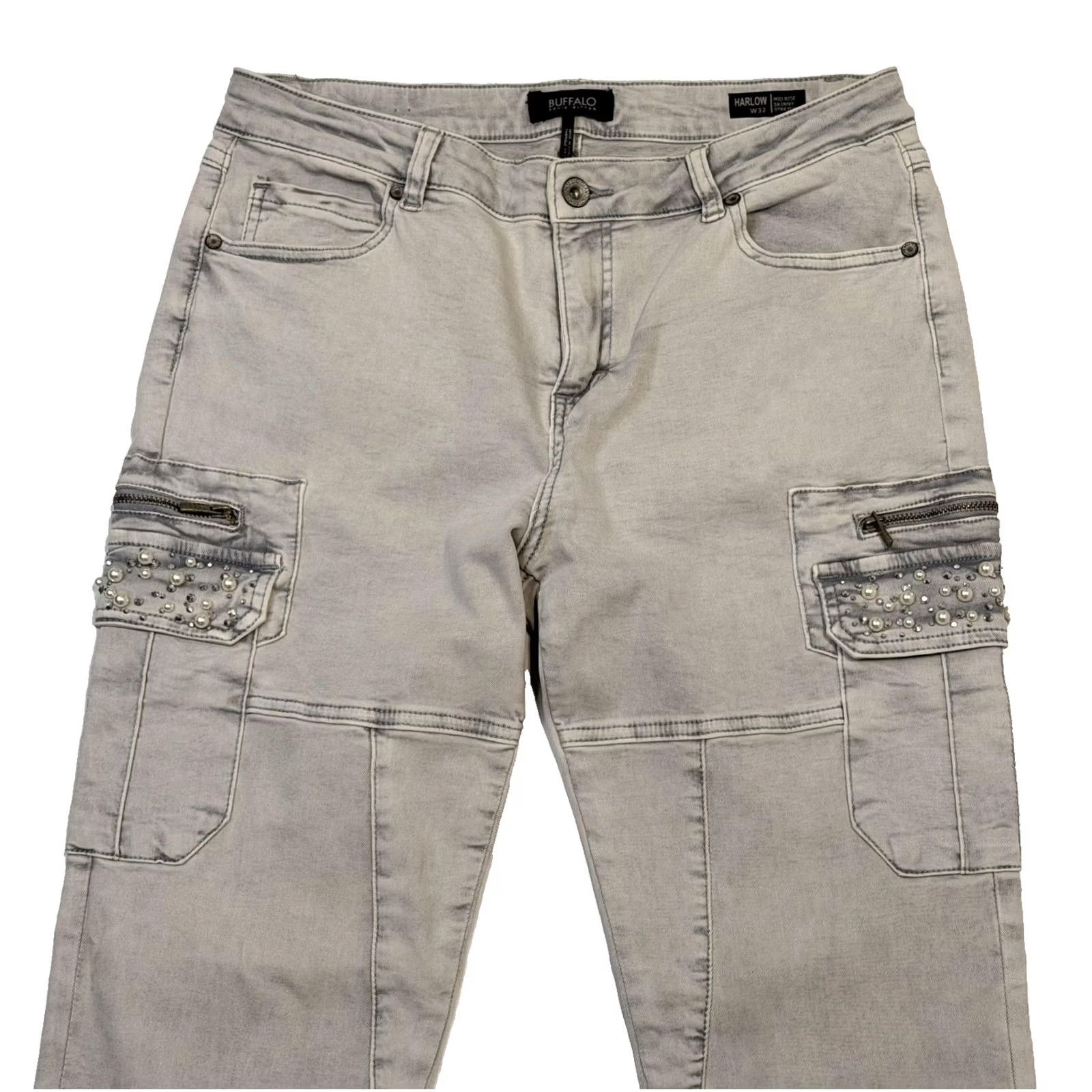 Buffalo David Bitton Buffalo David Bitton Jeans Womens 32 Gray Harlow Skinny Cargo Beaded Stretch* Size 24" / US 00 / IT 34 - 3 Thumbnail