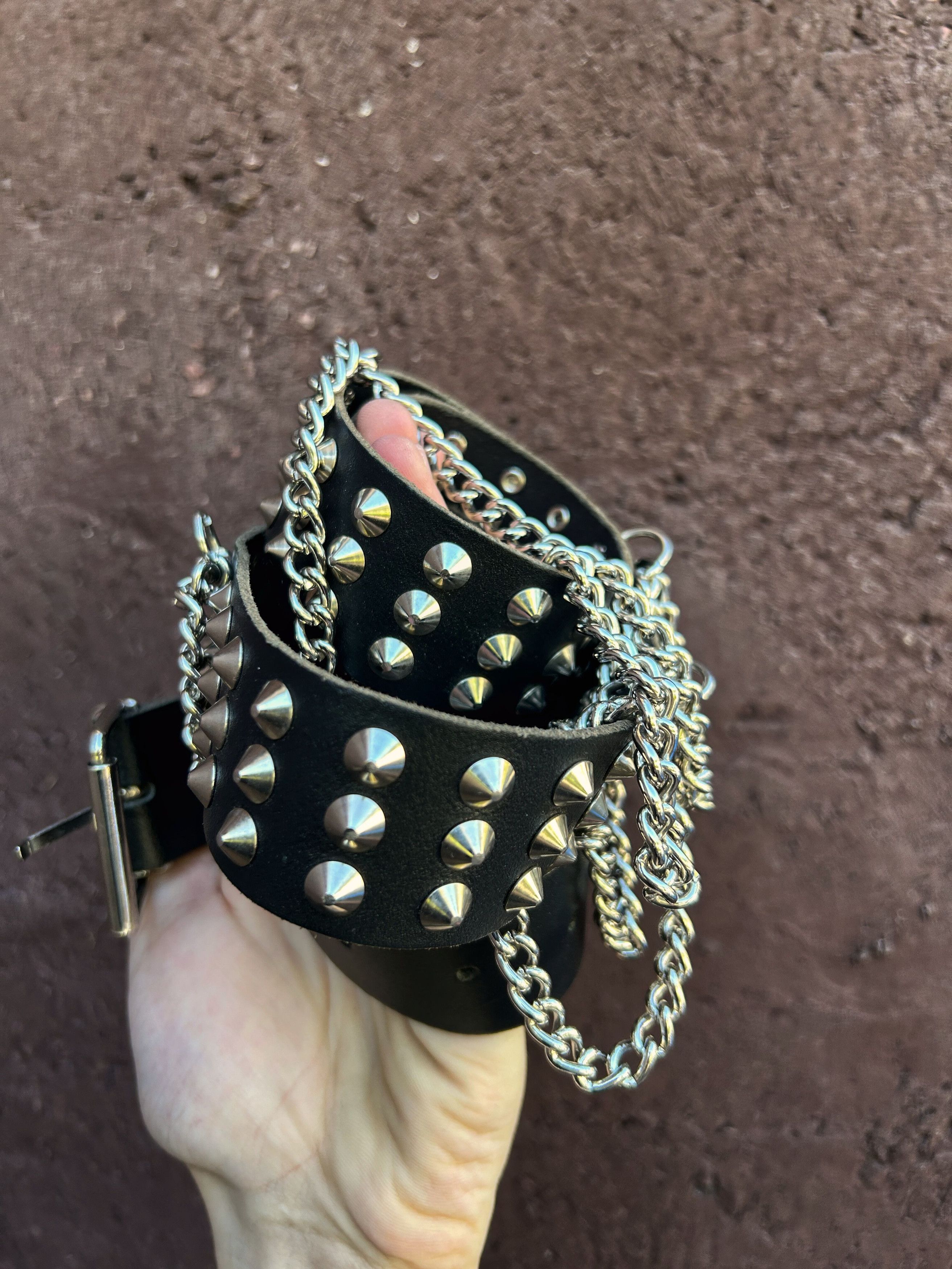 Japanese Brand Vintage Avant Garde Black Leather Belt Hand Drip Punk Style Size ONE SIZE - 11 Thumbnail