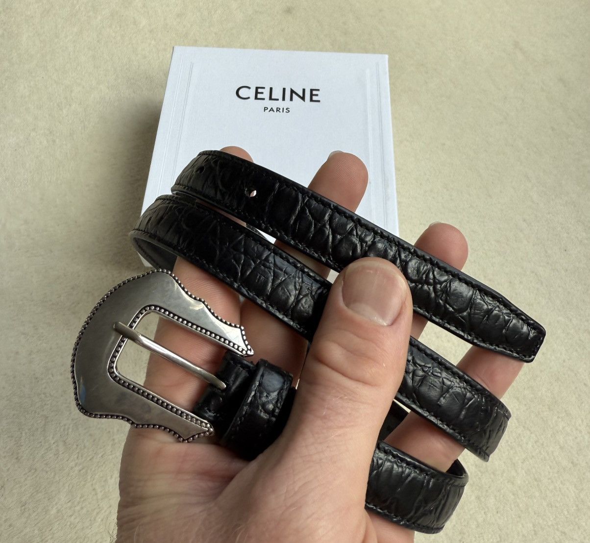 Celine FW23 Celine runway Western gator print black leather belt Size 28 - 25 Thumbnail