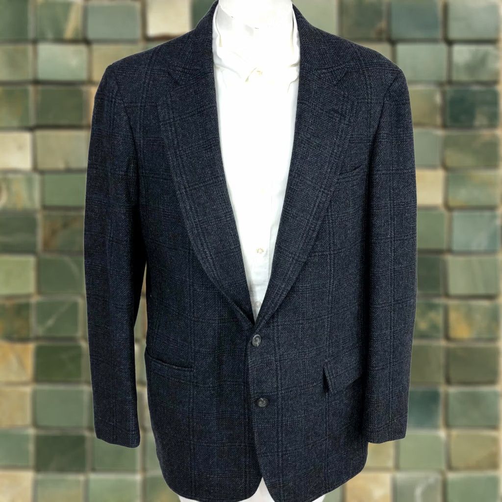 Vintage Cricketeer 42 Wool Tweed Like Plaid Two-Button Sport Coat Jacket Gray Blue Mens Size US XS / EU 42 / 0 - 1 Thumbnail