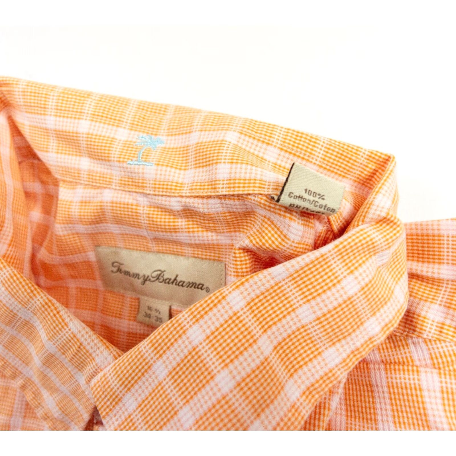 Tommy Bahama VINTAGE Tommy Bahama Shirt Mens 16.5 34-35 Orange Check Long Sleeve Cotton Button-Up Shirt Mens Size US L / EU 52-54 / 3 - 7 Thumbnail