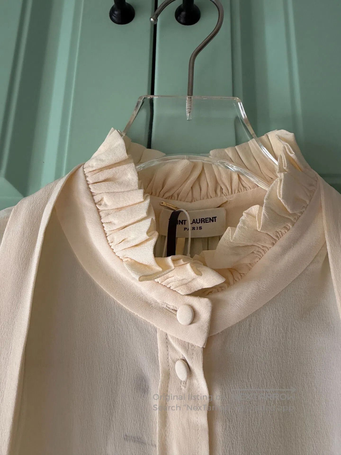 Yves Saint Laurent YSL Ivory Silk Ruffle Detail Shirt. Size S / US 4 / IT 40 - 6 Thumbnail