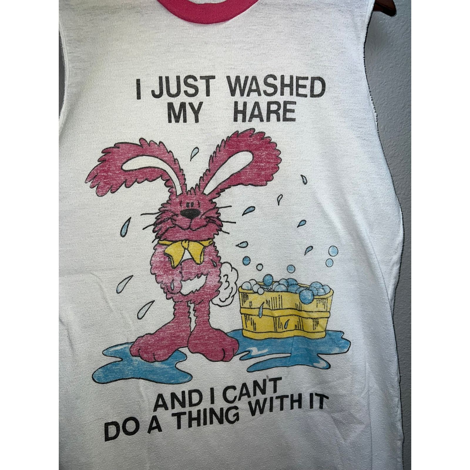 Vintage Vintage Sleeper Shirt I Just Washed My Hare White 80s 1980s Size US L / EU 52-54 / 3 - 6 Thumbnail