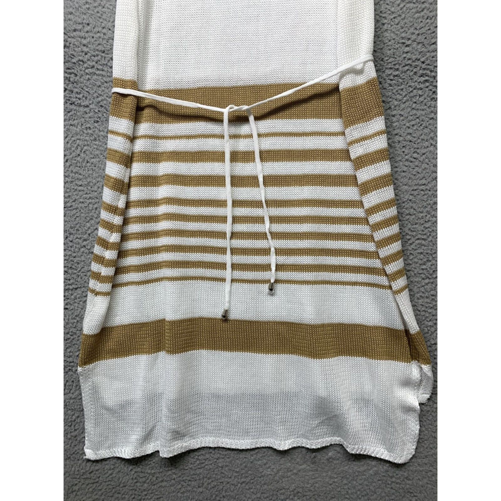 Vintage Kiana Tank Dress XL Khaki White Stripe Tie-Waist Blouson Dress Knitted Midi Casual Womens Shirt Dress Size XL / US 12-14 / IT 48-50 - 3 Thumbnail