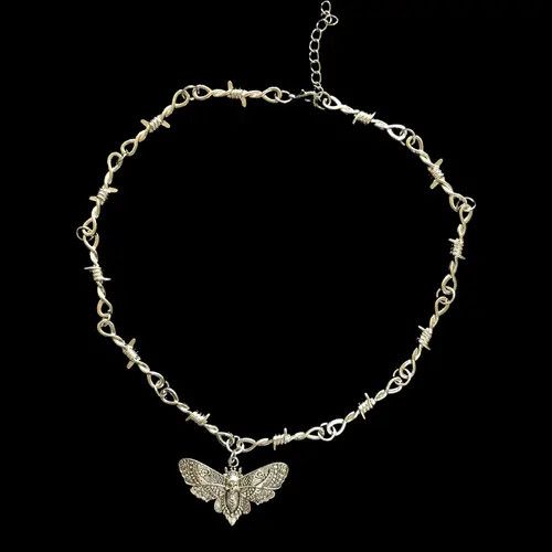 VIBE Chrome Necklace Spike Post Barb Wire Punk Butterfly Chain Size ONE SIZE - 8 Thumbnail