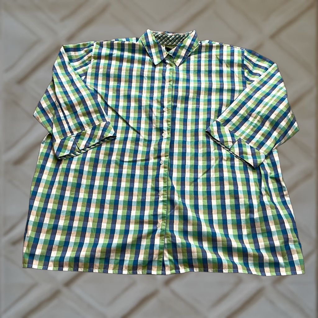 Vintage VINTAGE Mountain Lake Button Up Shirt Womens 24W Blue Green Plaid Long Sleeve Padded Top Size 4XL / US 24-26 - 1 Thumbnail