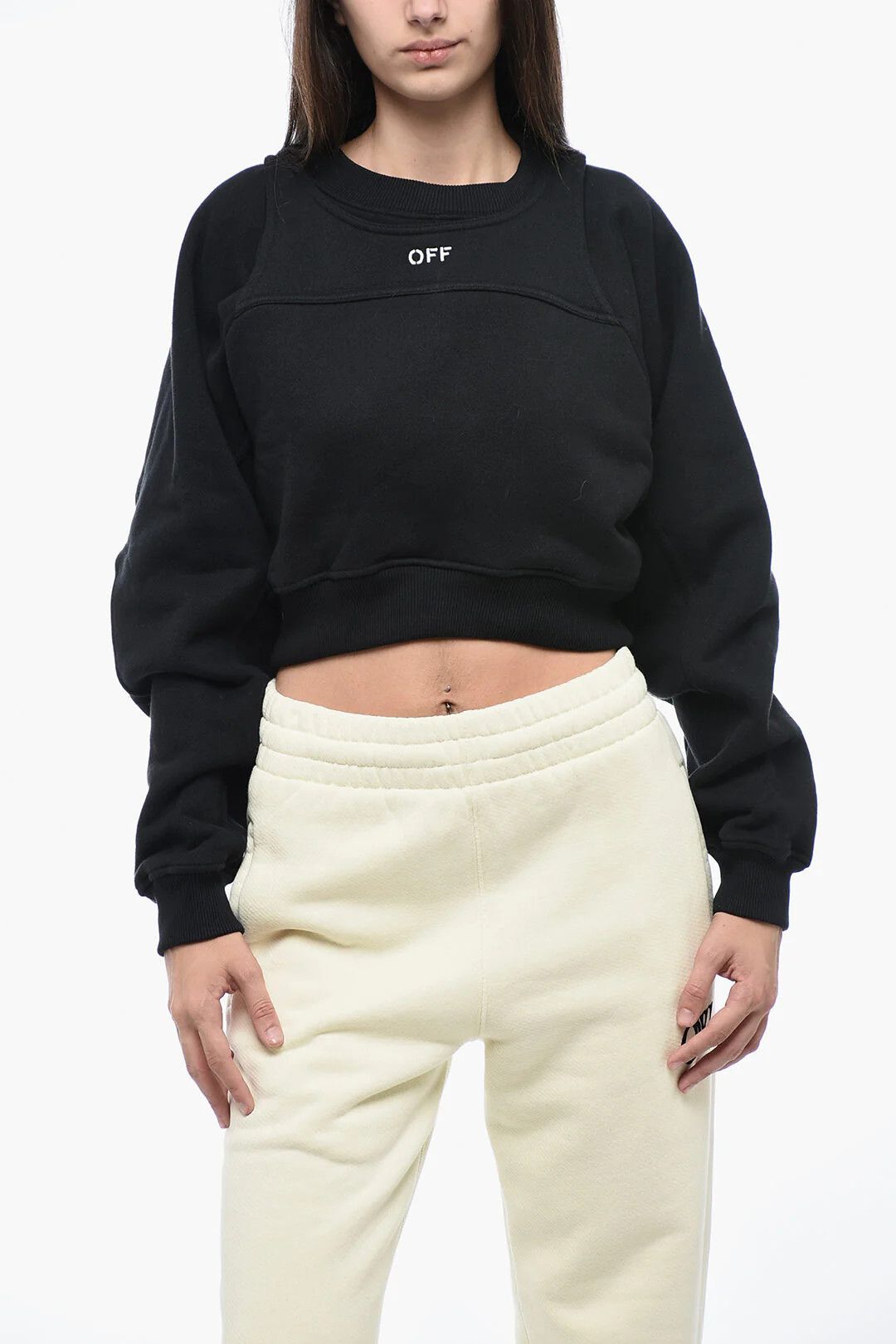 Off-White og1mm0426 Double-Layer Crop Sweatshirt in Black Size XS / US 0-2 / IT 36-38 - 1 Thumbnail