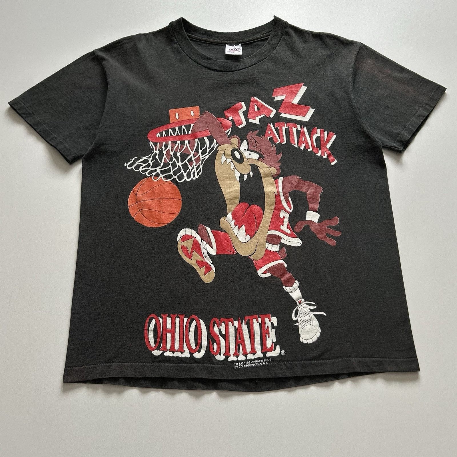 Vintage 90s Taz Looney Tunes Ohio State NCAA T Shirt XL Rare